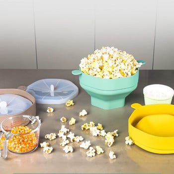 Домашна микровълнова фурна Popcorn Popper Силиконова машина за пуканки Сгъваема купа за микровълнова фурна с дръжки Кухненски аксесоари