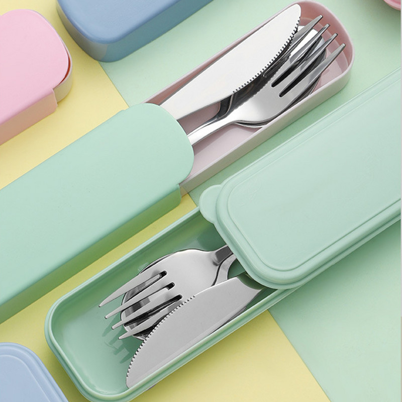 Daugkartinio naudojimo nešiojamieji indai nerūdijančio plieno stalo įrankių kelioninis rinkinys su laikymo dėžute lazdelės šakutės šaukštas stovyklavimo rinkinys