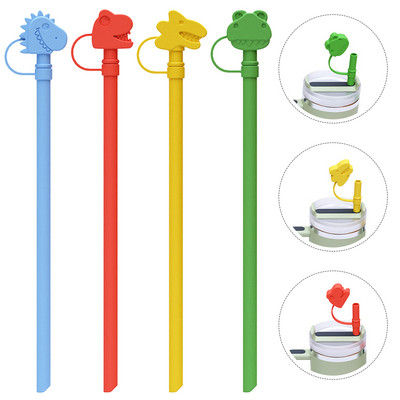 4db Party Shot szívószálak sapkák Dugók Dinosaur Shot szalma díszítések Rajzfilm szalmahegyek borítói