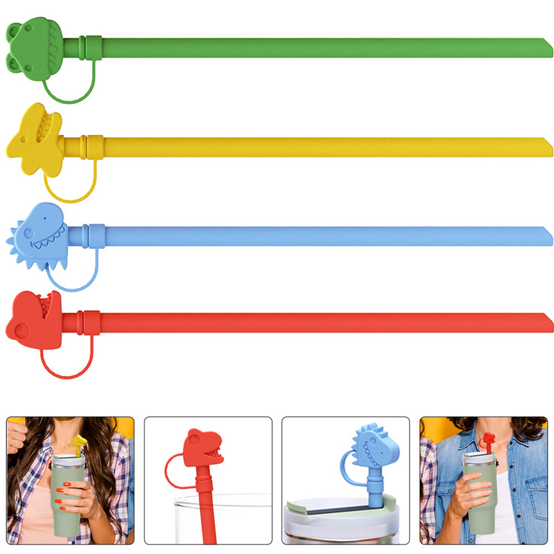 4db Party Shot szívószálak sapkák Dugók Dinosaur Shot szalma díszítések Rajzfilm szalmahegyek borítói