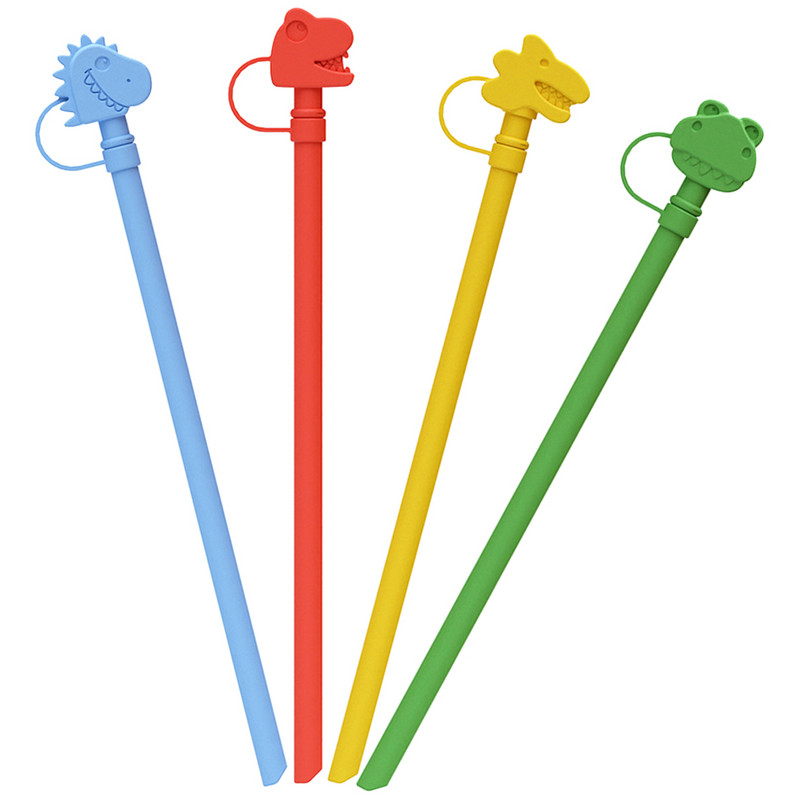 4db Party Shot szívószálak sapkák Dugók Dinosaur Shot szalma díszítések Rajzfilm szalmahegyek borítói