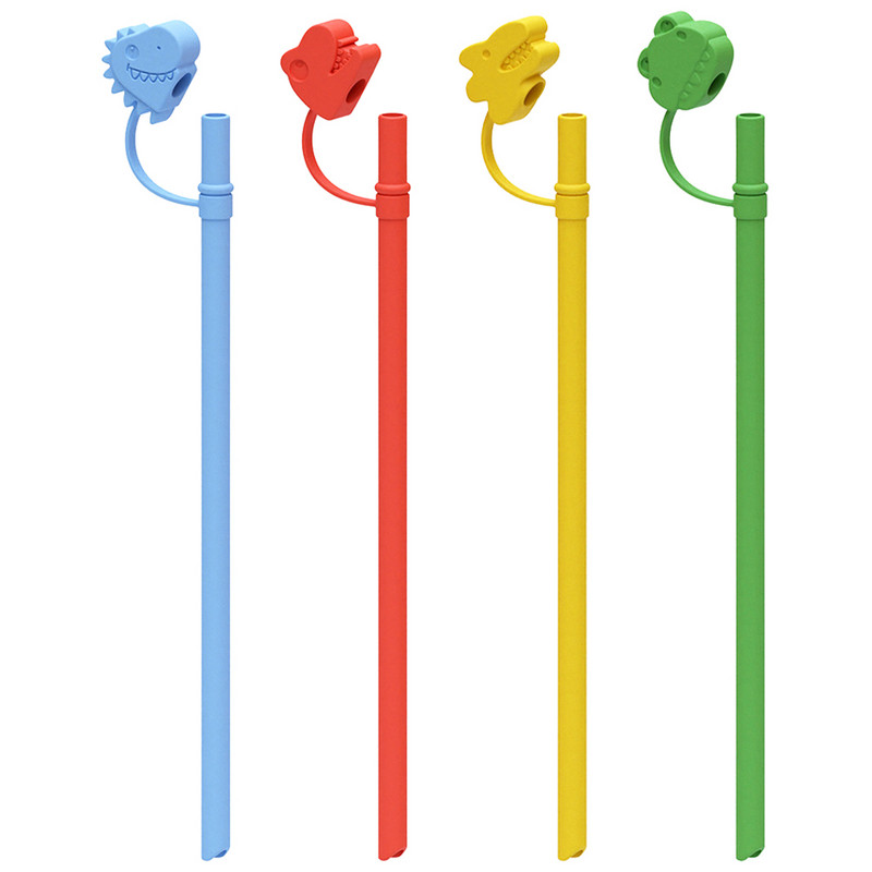 4db Party Shot szívószálak sapkák Dugók Dinosaur Shot szalma díszítések Rajzfilm szalmahegyek borítói