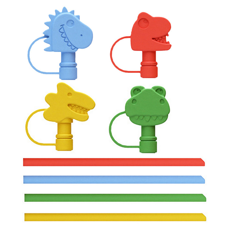 4db Party Shot szívószálak sapkák Dugók Dinosaur Shot szalma díszítések Rajzfilm szalmahegyek borítói