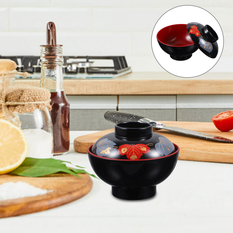 Japoniški ramen makaronai Miso dubuo maža sriuba Japoniškas maistas Patogus ryžių indelis su dangteliu Kinų virtuvės reikmenys plastikas