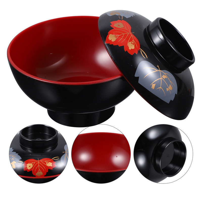 Japoniški ramen makaronai Miso dubuo maža sriuba Japoniškas maistas Patogus ryžių indelis su dangteliu Kinų virtuvės reikmenys plastikas