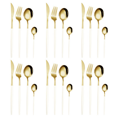 24 τμχ Σετ σερβίτσιο από ανοξείδωτο ατσάλι Μαχαίρι για μπριζόλα πιρούνι Κουτάλι καφέ Κουτάλι του γλυκού Πλατεράκια Πλένεται στο πλυντήριο πιάτων Επιτραπέζια κουζίνα