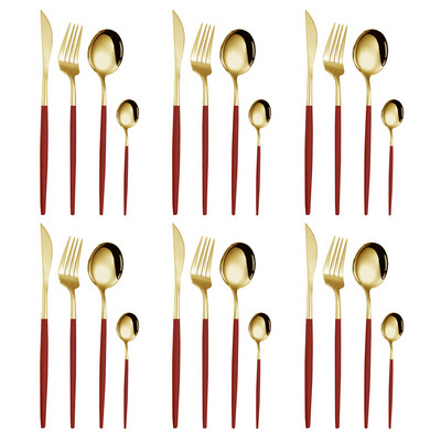 24 τμχ Σετ σερβίτσιο από ανοξείδωτο ατσάλι Μαχαίρι για μπριζόλα πιρούνι Κουτάλι καφέ Κουτάλι του γλυκού Πλατεράκια Πλένεται στο πλυντήριο πιάτων Επιτραπέζια κουζίνα