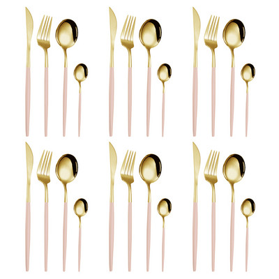 24 τμχ Σετ σερβίτσιο από ανοξείδωτο ατσάλι Μαχαίρι για μπριζόλα πιρούνι Κουτάλι καφέ Κουτάλι του γλυκού Πλατεράκια Πλένεται στο πλυντήριο πιάτων Επιτραπέζια κουζίνα