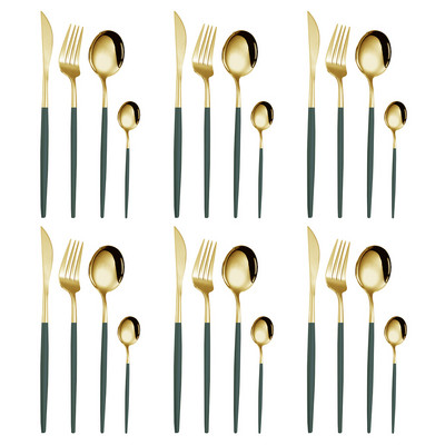 24 τμχ Σετ σερβίτσιο από ανοξείδωτο ατσάλι Μαχαίρι για μπριζόλα πιρούνι Κουτάλι καφέ Κουτάλι του γλυκού Πλατεράκια Πλένεται στο πλυντήριο πιάτων Επιτραπέζια κουζίνα