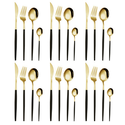 24 τμχ Σετ σερβίτσιο από ανοξείδωτο ατσάλι Μαχαίρι για μπριζόλα πιρούνι Κουτάλι καφέ Κουτάλι του γλυκού Πλατεράκια Πλένεται στο πλυντήριο πιάτων Επιτραπέζια κουζίνα