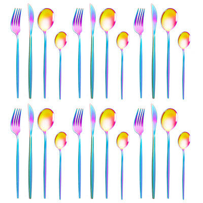 24 τμχ Σετ σερβίτσιο από ανοξείδωτο ατσάλι Μαχαίρι για μπριζόλα πιρούνι Κουτάλι καφέ Κουτάλι του γλυκού Πλατεράκια Πλένεται στο πλυντήριο πιάτων Επιτραπέζια κουζίνα