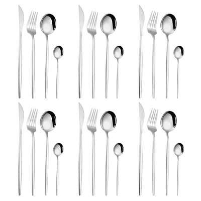 24 τμχ Σετ σερβίτσιο από ανοξείδωτο ατσάλι Μαχαίρι για μπριζόλα πιρούνι Κουτάλι καφέ Κουτάλι του γλυκού Πλατεράκια Πλένεται στο πλυντήριο πιάτων Επιτραπέζια κουζίνα