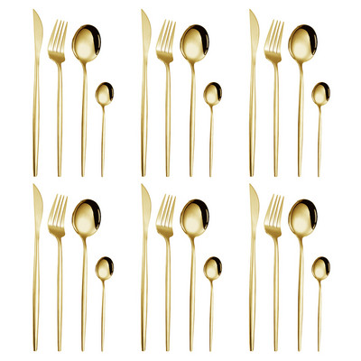 24 τμχ Σετ σερβίτσιο από ανοξείδωτο ατσάλι Μαχαίρι για μπριζόλα πιρούνι Κουτάλι καφέ Κουτάλι του γλυκού Πλατεράκια Πλένεται στο πλυντήριο πιάτων Επιτραπέζια κουζίνα