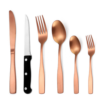 6 vnt Auksinių stalo įrankių rinkinys nerūdijančio plieno kepsnių peilių stalo įrankių rinkinys peilis šakutė šaukštas indų rinkinys matinis stalo įrankių kvadratinių rankenų rinkinys