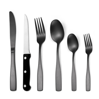 6 vnt Auksinių stalo įrankių rinkinys nerūdijančio plieno kepsnių peilių stalo įrankių rinkinys peilis šakutė šaukštas indų rinkinys matinis stalo įrankių kvadratinių rankenų rinkinys