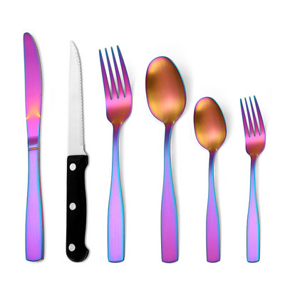 6 vnt Auksinių stalo įrankių rinkinys nerūdijančio plieno kepsnių peilių stalo įrankių rinkinys peilis šakutė šaukštas indų rinkinys matinis stalo įrankių kvadratinių rankenų rinkinys