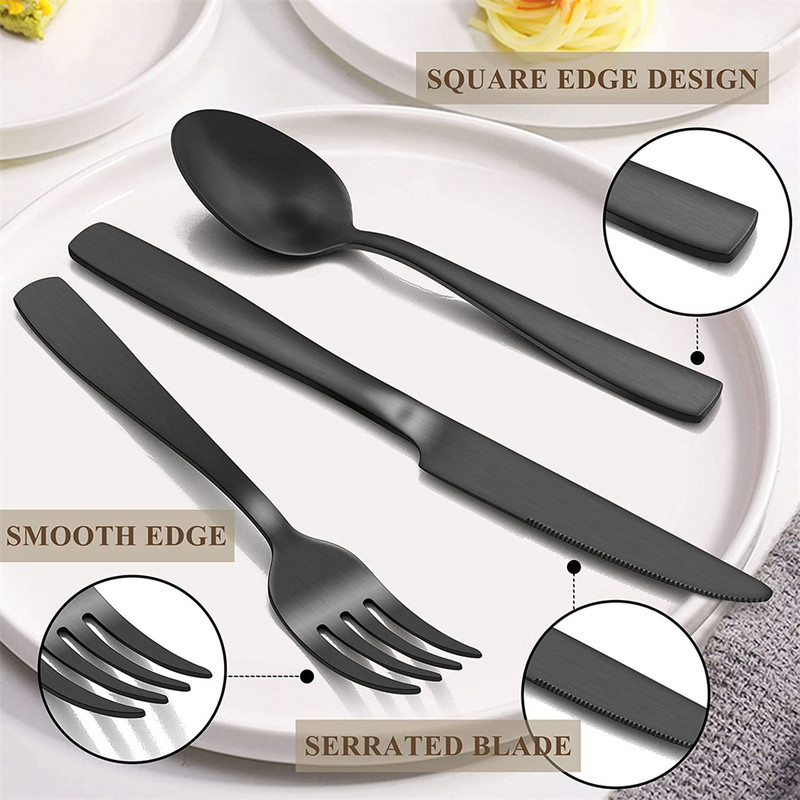 6 vnt Auksinių stalo įrankių rinkinys nerūdijančio plieno kepsnių peilių stalo įrankių rinkinys peilis šakutė šaukštas indų rinkinys matinis stalo įrankių kvadratinių rankenų rinkinys