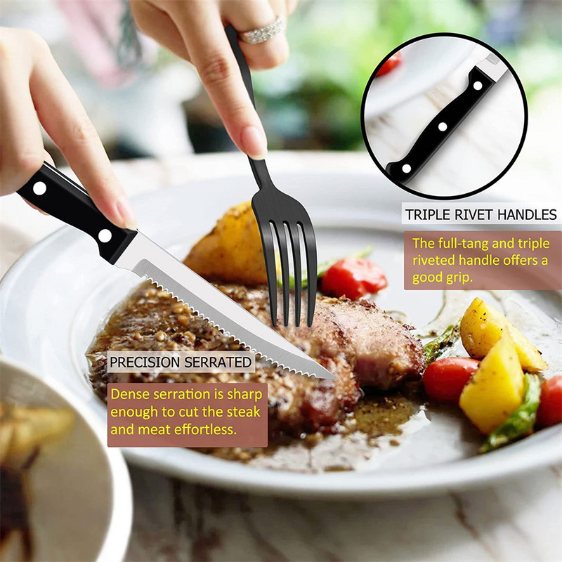 6 vnt Auksinių stalo įrankių rinkinys nerūdijančio plieno kepsnių peilių stalo įrankių rinkinys peilis šakutė šaukštas indų rinkinys matinis stalo įrankių kvadratinių rankenų rinkinys