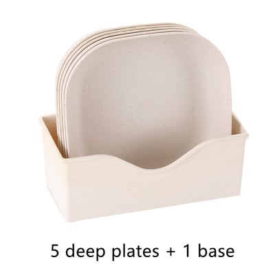 Комплект прибори за хранене от пшенична слама Комплект преносими прибори за хранене Комплект чинии за пикник Комплект купи за хранене Екологични чинии Комплект пластмасови съдове