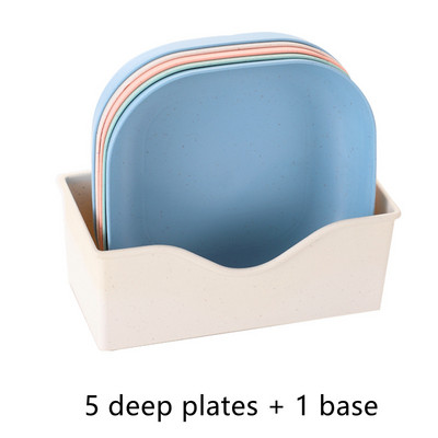 Комплект прибори за хранене от пшенична слама Комплект преносими прибори за хранене Комплект чинии за пикник Комплект купи за хранене Екологични чинии Комплект пластмасови съдове