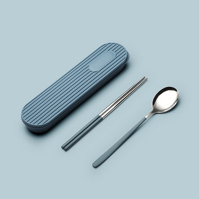 3 DB/Szett Kanál Villa Evőpálcika Szett Evőeszközök Evőeszközök Evőeszközök 304 Rozsdamentes acél doboztartóval Hordozható konyhai kiegészítők