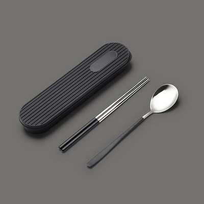 3 DB/Szett Kanál Villa Evőpálcika Szett Evőeszközök Evőeszközök Evőeszközök 304 Rozsdamentes acél doboztartóval Hordozható konyhai kiegészítők