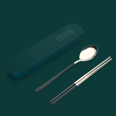 3 DB/Szett Kanál Villa Evőpálcika Szett Evőeszközök Evőeszközök Evőeszközök 304 Rozsdamentes acél doboztartóval Hordozható konyhai kiegészítők