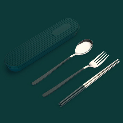 3 DB/Szett Kanál Villa Evőpálcika Szett Evőeszközök Evőeszközök Evőeszközök 304 Rozsdamentes acél doboztartóval Hordozható konyhai kiegészítők