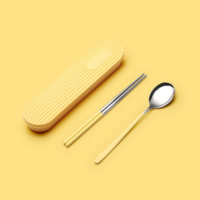 3 DB/Szett Kanál Villa Evőpálcika Szett Evőeszközök Evőeszközök Evőeszközök 304 Rozsdamentes acél doboztartóval Hordozható konyhai kiegészítők