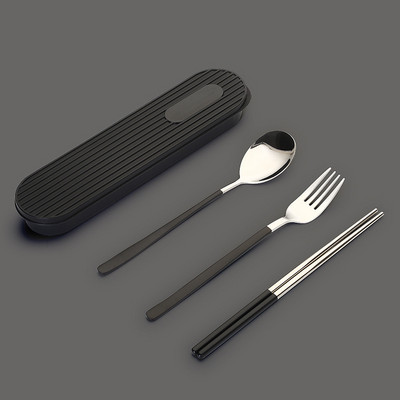 3 DB/Szett Kanál Villa Evőpálcika Szett Evőeszközök Evőeszközök Evőeszközök 304 Rozsdamentes acél doboztartóval Hordozható konyhai kiegészítők