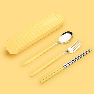3 DB/Szett Kanál Villa Evőpálcika Szett Evőeszközök Evőeszközök Evőeszközök 304 Rozsdamentes acél doboztartóval Hordozható konyhai kiegészítők
