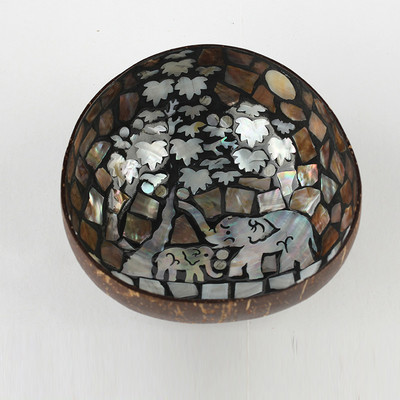 Smėlio spalvos natūraliai dekoruotas lukštas kokoso dubuo vaisių salotos makaronai ryžių dubuo mediniai jogurtiniai indai Rankdarbiai namų dekoracijos