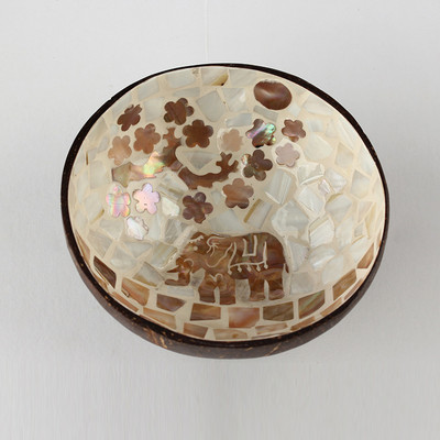 Smėlio spalvos natūraliai dekoruotas lukštas kokoso dubuo vaisių salotos makaronai ryžių dubuo mediniai jogurtiniai indai Rankdarbiai namų dekoracijos