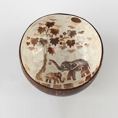 Smėlio spalvos natūraliai dekoruotas lukštas kokoso dubuo vaisių salotos makaronai ryžių dubuo mediniai jogurtiniai indai Rankdarbiai namų dekoracijos