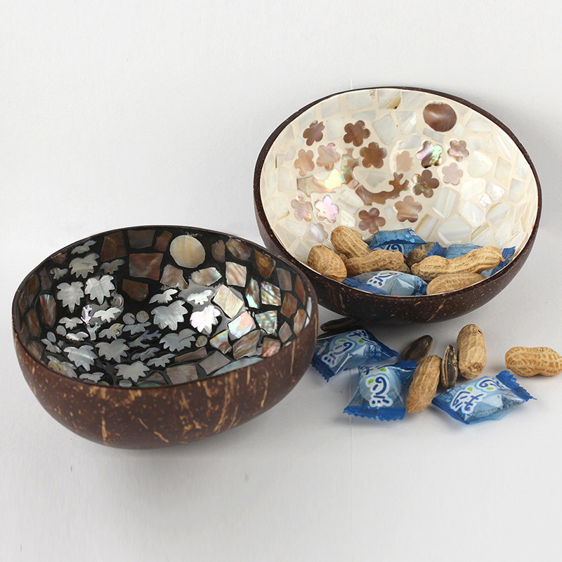 Smėlio spalvos natūraliai dekoruotas lukštas kokoso dubuo vaisių salotos makaronai ryžių dubuo mediniai jogurtiniai indai Rankdarbiai namų dekoracijos