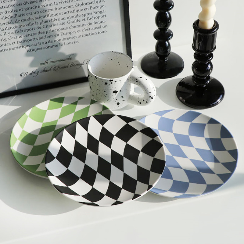 Σκανδιναβικό πιάτο σκακιέρας Στρογγυλό μπαμπού ινών πρωινού Πιάτο σαλάτας Επιδόρπιο Πιάτο φρούτων Στολίδι για το σπίτι