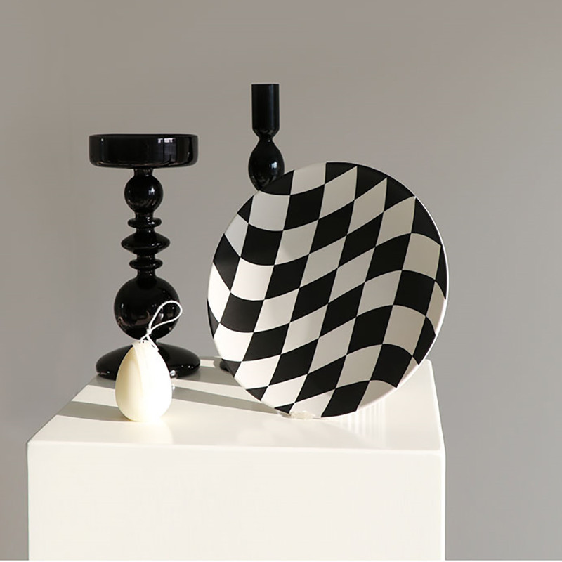 Σκανδιναβικό πιάτο σκακιέρας Στρογγυλό μπαμπού ινών πρωινού Πιάτο σαλάτας Επιδόρπιο Πιάτο φρούτων Στολίδι για το σπίτι