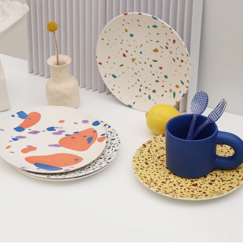 Σκανδιναβικό πιάτο σκακιέρας Στρογγυλό μπαμπού ινών πρωινού Πιάτο σαλάτας Επιδόρπιο Πιάτο φρούτων Στολίδι για το σπίτι