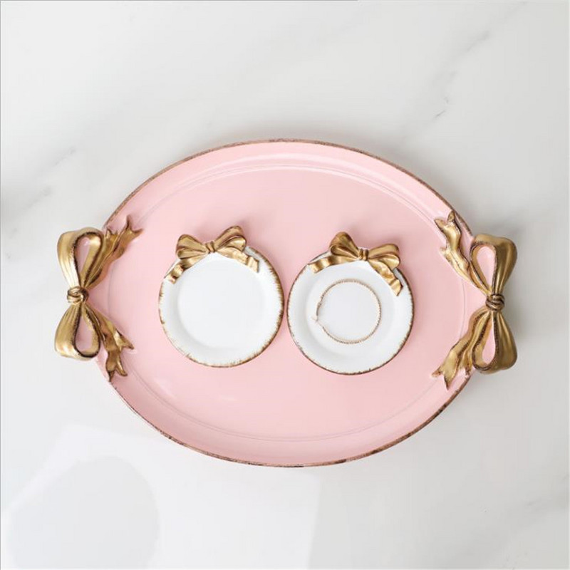 Δημιουργικό ρετρό επίχρυσο πιάτα για κέικ φρούτων Δίσκοι αποθήκευσης Πιάτο Υπέροχο επιδόρπιο με μοτίβο με φιόγκους Διακόσμηση σπιτιού 1 ΤΕΜ.