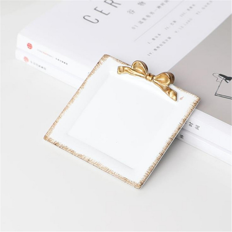 Δημιουργικό ρετρό επίχρυσο πιάτα για κέικ φρούτων Δίσκοι αποθήκευσης Πιάτο Υπέροχο επιδόρπιο με μοτίβο με φιόγκους Διακόσμηση σπιτιού 1 ΤΕΜ.