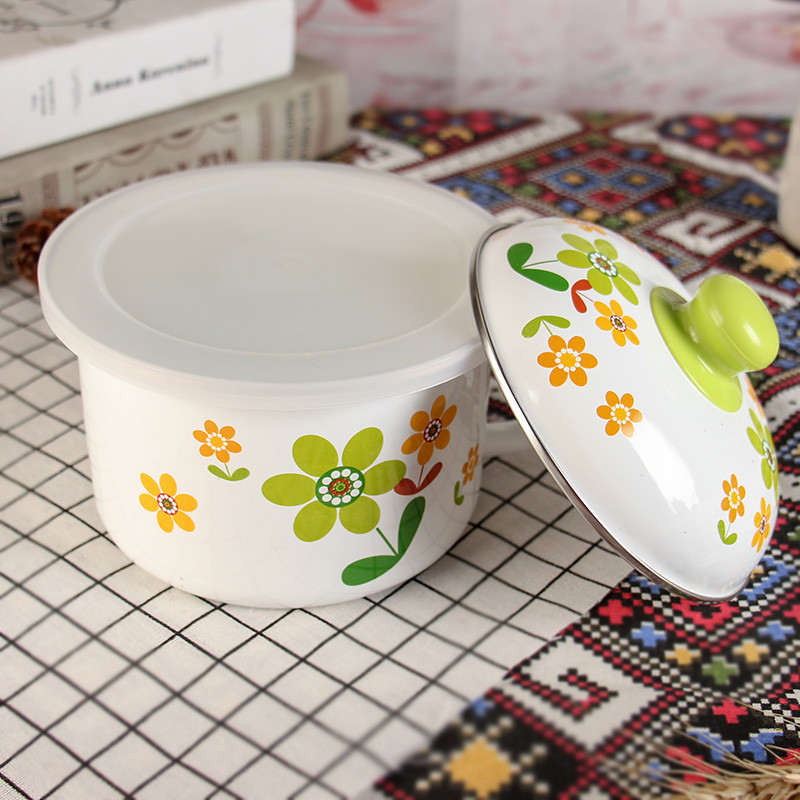 Új divatos Enamel Cup Háztartási instant tészta saláta tál csésze vizes csésze instant tészta csésze fedőtállal konyhai kellékek