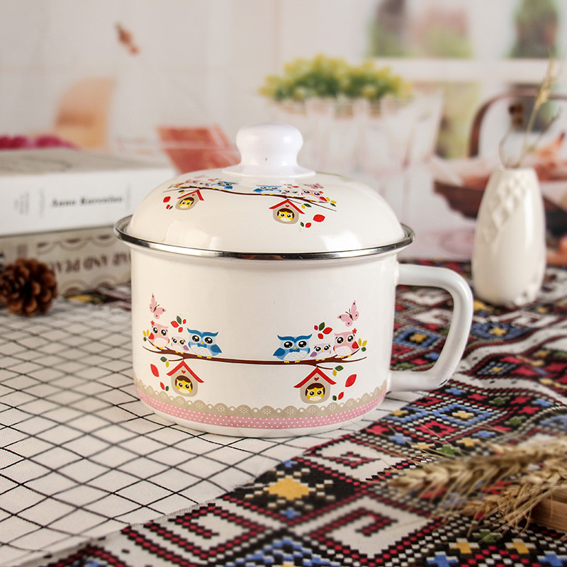 Új divatos Enamel Cup Háztartási instant tészta saláta tál csésze vizes csésze instant tészta csésze fedőtállal konyhai kellékek