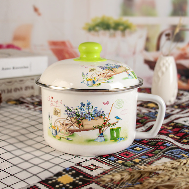 Új divatos Enamel Cup Háztartási instant tészta saláta tál csésze vizes csésze instant tészta csésze fedőtállal konyhai kellékek