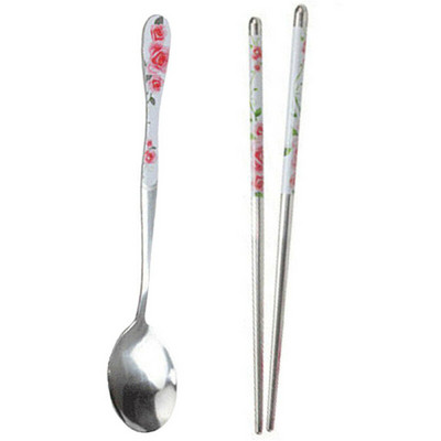 Korėjietiškas kiniškas nerūdijančio plieno šaukštas + lazdelės, daugkartinio naudojimo stalo reikmenų rinkiniai, dovana