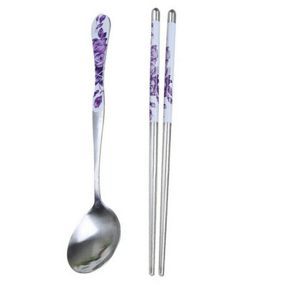 Korėjietiškas kiniškas nerūdijančio plieno šaukštas + lazdelės, daugkartinio naudojimo stalo reikmenų rinkiniai, dovana