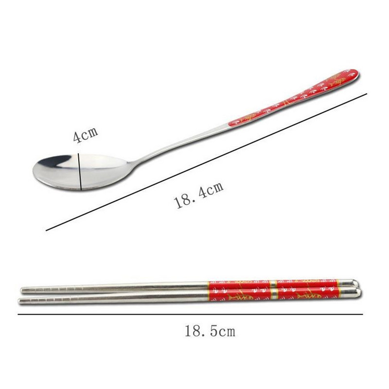 Korėjietiškas kiniškas nerūdijančio plieno šaukštas + lazdelės, daugkartinio naudojimo stalo reikmenų rinkiniai, dovana