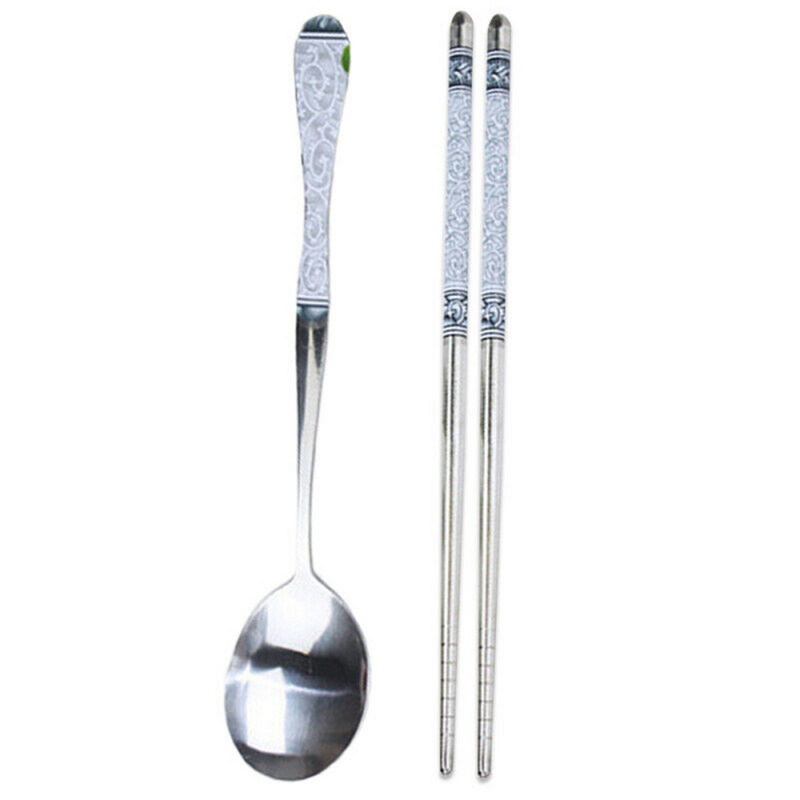Korėjietiškas kiniškas nerūdijančio plieno šaukštas + lazdelės, daugkartinio naudojimo stalo reikmenų rinkiniai, dovana