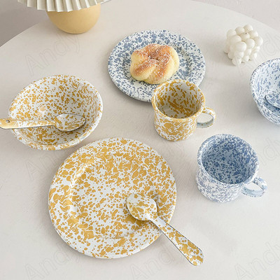 Модерна емайлирана чиния за вечеря Creative Overglaze Color Закуска Хляб Тиган Следобеден чай Десерт Органайзер Кухненски аксесоари