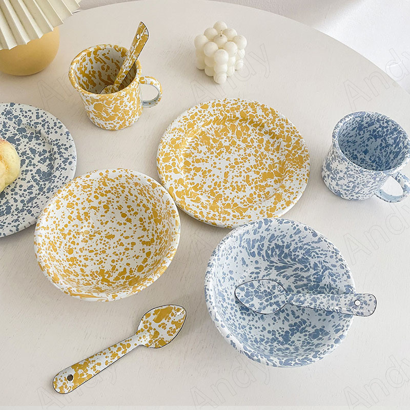 Farfurie de cină emailată modernă, colorată, cu glazură, pentru mic dejun, tigaie, ceai de după-amiază, pentru desert, accesorii de bucătărie