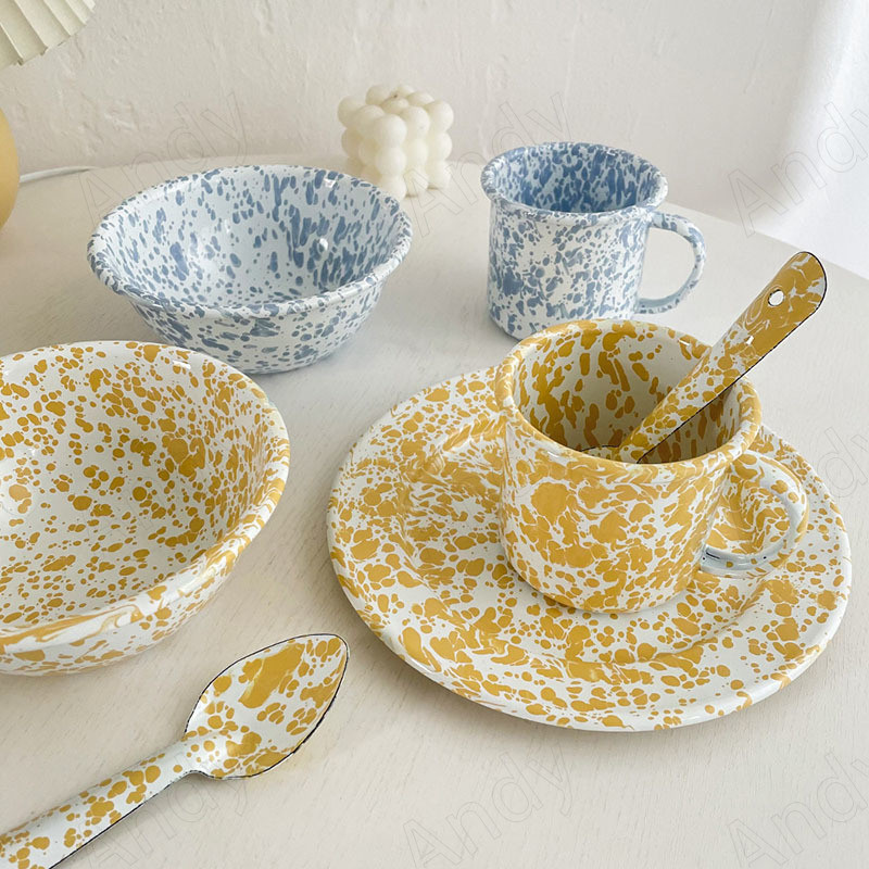 Farfurie de cină emailată modernă, colorată, cu glazură, pentru mic dejun, tigaie, ceai de după-amiază, pentru desert, accesorii de bucătărie